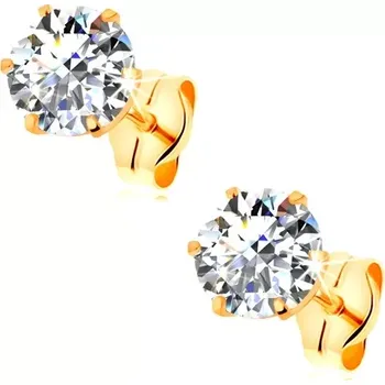 Náušnice Náušnice ve žlutém 14K zlatě - čirý kulatý zirkon v kotlíku, 5 mm