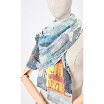 Šála Dámská šála 100 % len Barevné domky / Colourful houses