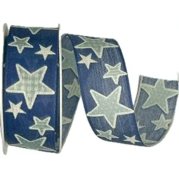 Stuha Stuha vánoční bavlněná BLUE STARS modrá 25mm x 2m (8,-Kč/m) (Stuha vánoční, tmavě modrá, bavlněná, s drátkem v lemu)