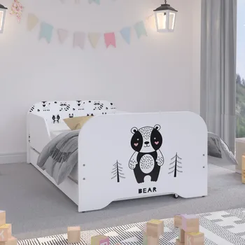 Dětská postel Kozelná dětská postýlka s černo-bílým medvídkem 140 x 70 cm
