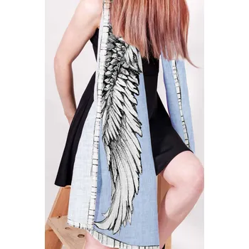 Šála Dámská šála 100% Len Křídla na modrém pozadí / wings, blue background