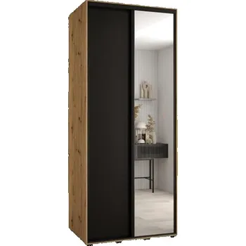 Šatní skříň Šatní skříň s posuvnými dveřmi a zrcadlem DAVOS 120cm |DUB Artisan / černá / černé pojezdy