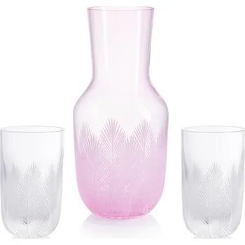 Sklenice Karafa Feathers I pink 1200 ml + 2 sklenice Feathers 320 ml
