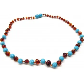 Náhrdelník Prosperk Jantarové korálky pro větší děti s tyrkysem 38cm S0902