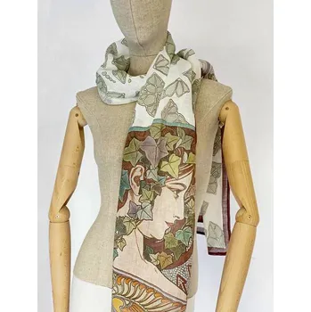 Šála Lenbutik Dámská šála 100 % len Alfons Mucha Ivy bílá