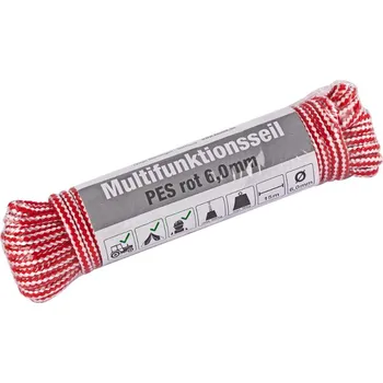 Upínací popruh KesTek Multifunkční lano PES 15 m / 6 mm, červené