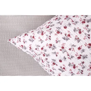 Povlečení Podpěrová s.r.o. Krepové povlečení KYTIČKA BORDÓ / šedý proužek Velikost: 200x220 cm (1 ks), 70x90 cm (2 ks) ŠEV na peřině