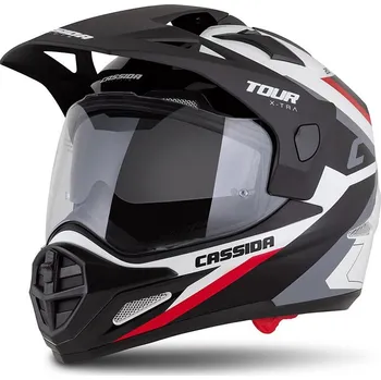 Helma na motorku Enduro přilba Cassida Tour 2.0 X-tra bílo-červeno-černá s černým matným kšiltem XS