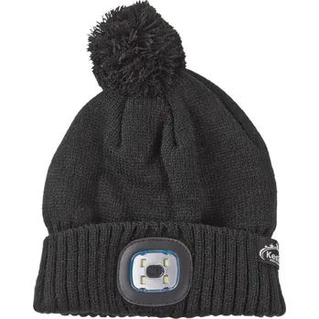 Čepice KesTek Pletená čepice s LED světlem a bambulí, černá