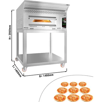 Pec na pizzu G.Gastro Plynová pec na pizzu - 9x 34 cm - vč. digestoře, podstavce & set koleček