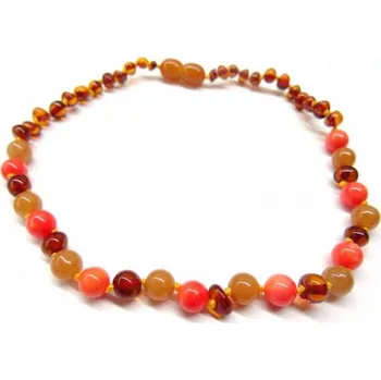 Náhrdelník Prosperk Jantarové korálky pro děti - jantar, avanturín a korál 32cm S2157