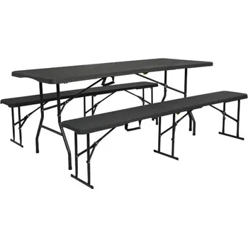 kempingová skříňka Kempingová sada skládacího stolu NC1618 a 2 lavic NC3404 NILS Camp v antracitové barvě