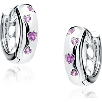 Náušnice Dětské náušnice kroužky růžové kamínky srdíčka S0571