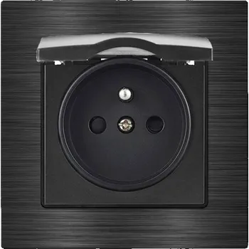 Elektrická zásuvka UNIC Elektrická zásuvka 230V s krytem, v rámečku 82mm, slitina hliníku černá