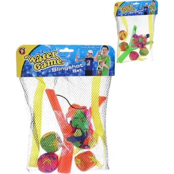 Vodní bomby herní set prak + 4 textilní míčky do vody 2 barvy v síťce