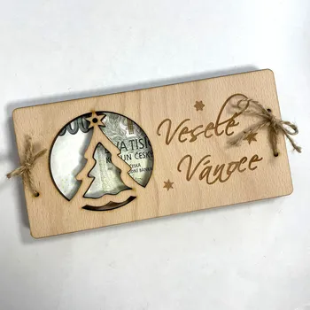 Vánoční dřevěné přání na bankovky skládané - motiv 4