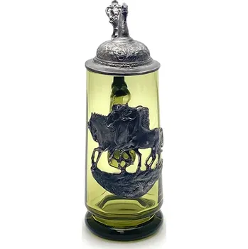 Sklenice Půllitr s cínovým víčkem a plaketou koní | 54177