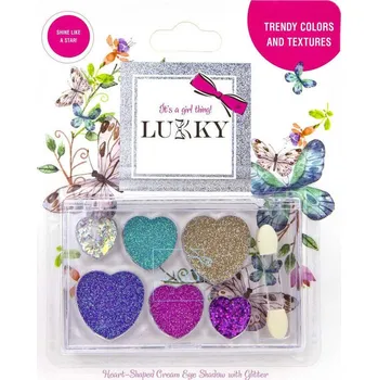 Oční stíny LUKKY Dětské oční stíny se třpytkami a aplikátorem 6 odstínů srdce na kartě | 52509