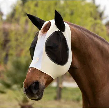 Koňská maska proti hmyzu EQUESTRO Maska proti hmyzu Lycra Equestro, s ochranou uší, after glow/brilliant white PONY