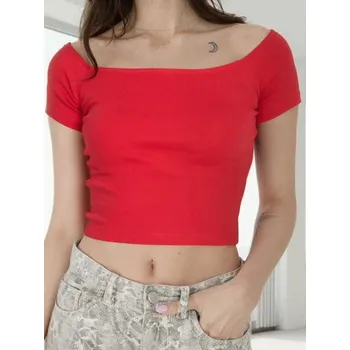 Dámské tričko Sinsay - Crop top s krátkým rukávem - červená - 508EU-33X - 508EU-33X-XS