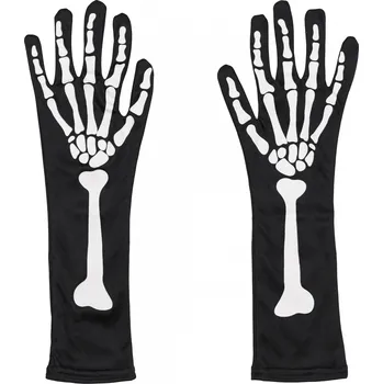 Rukavice Svítící černé rukavice s motivem kostry, velikost S/M, 39,5 cm