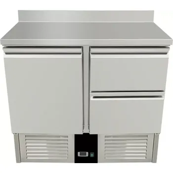 vasegastro Chladící stůl 0,9 x 0,7 m - se zadním lemem 1 dveřmi a 2 šuplíky v pravo