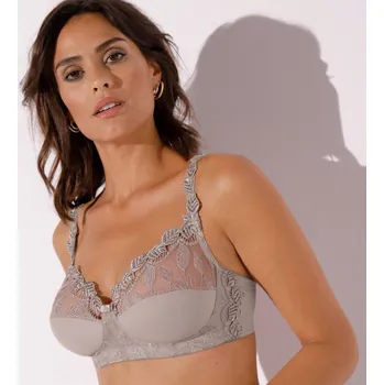 Podprsenka Blancheporte Podprsenka Rima zn. Confidence Lingerie z mikrovlákna a krajky, bez kostic hnědošedá 75C