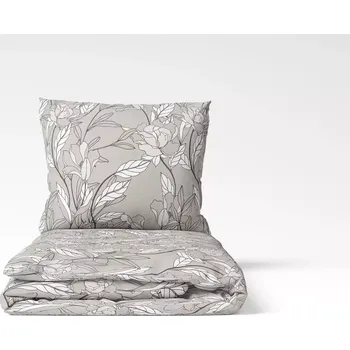 Povlečení Bavlněné povlečení Šedé květy na šedé 140x200+70x90
