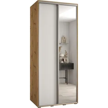 Šatní skříň Šatní skříň s posuvnými dveřmi a zrcadlem DAVOS 120cm | DUB Artisan / bílá / stříbrné