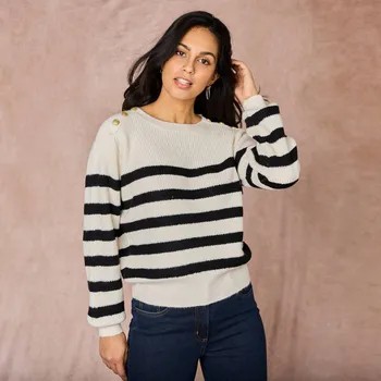 Dámský svetr Blancheporte Pruhovaný pulovr s hladkým vzorem režná/černá 34/36