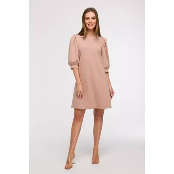 Dámské šaty B291 Šaty áčkového střihu s pouzdrovými rukávy - mocca EU L/XL