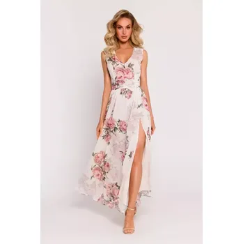 Dámské šaty Dámské šifonové šaty M781 model 2 Ecru s květy - MOE ecru s květy S