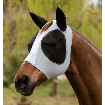 Koňská maska proti hmyzu EQUESTRO Maska proti hmyzu Lycra Equestro, s ochranou uší, lunar rock/brilliant white PONY