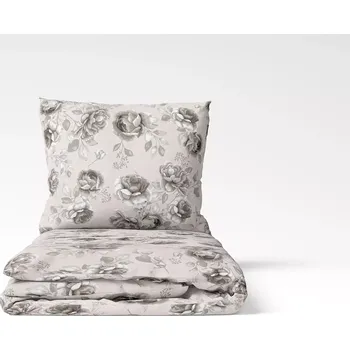 Povlečení Bavlněné povlečení Velké šedé květy 140x200+70x90