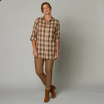 Dámská košile Dlouhá košile z kostkovaného flanelu karamelová 48