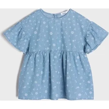 Dívčí oblečení Sinsay - Tričko s krátkým rukávem a ozdobným výstřihem - modrá - 887DH-50J - 887DH-50J-140