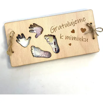 Dřevěné přání k narození dítěte skládané