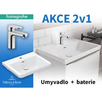 Umyvadlo Villeroy & Boch Subway 3.0 umyvadlo 60x47 cm, otvor pro baterii, s přepadem, bílá Alpin + umyvadlová baterie Hansgrohe Vernis Blend ZDARMA