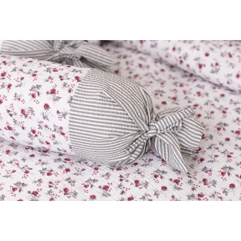 Povlak na polštářek Podpěrová s.r.o. Povlak na váleček KYTIČKA BORDÓ / šedý proužek Velikost: Povlak na válec s krajkou KREP N