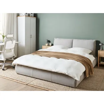 Postel Vodní postel světle šedá 160 x 200 cm látkové čalounění s matrací silné čalouněné čelo moderní styl ložnice Beliani