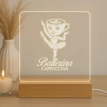 Žertovný předmět Ballerina Cappuccina - Italian Brainrot - baletka s šálkem - LED lampička s gravírováním- Tričkový.cz