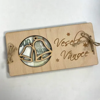 Vánoční dřevěné přání na bankovky skládané - motiv 3