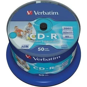 Optické médium CD-R 700MB, 80min., 52x, Printable, no-ID, Verbatim, 50-cake
