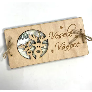 Vánoční dřevěné přání na bankovky skládané - motiv 2