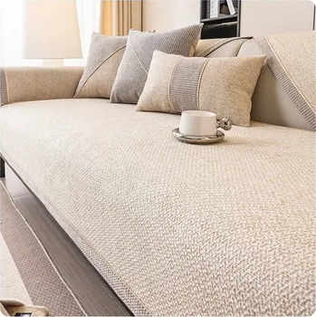 Potah na židli Povlak na pohovku Bavlněný a lněný tkaný Potah na pohovku Protiskluzový Univerzální potah Vhodný pro všechna roční období 90x240cm krémová