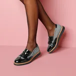 Mokasíny s třásněmi a střapci černá/šedá 37