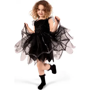 Karnevalový kostým Dětský čarodějnický kostým černé šaty 116-128 cm, polyester