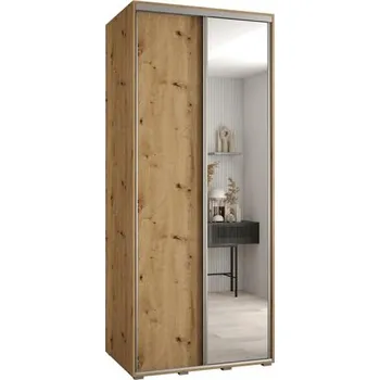 Šatní skříň Šatní skříň s posuvnými dveřmi a zrcadlem DAVOS 120cm | DUB Artisan / stříbrné pojezdy