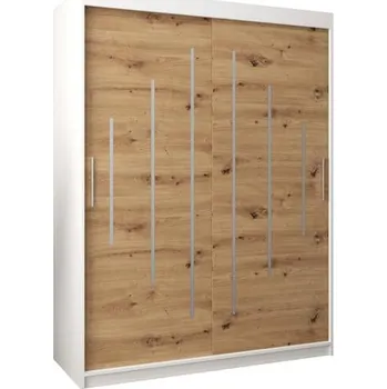 Šatní skříň Šatní skříň s posuvnými dveřmi YORK - 150x200cm -Bílá-Dub Artisan-