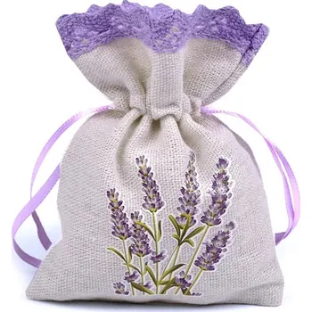 Dárková taška Dárkový pytlík s potiskem levandule 10x13 cm - 7 režná světlá